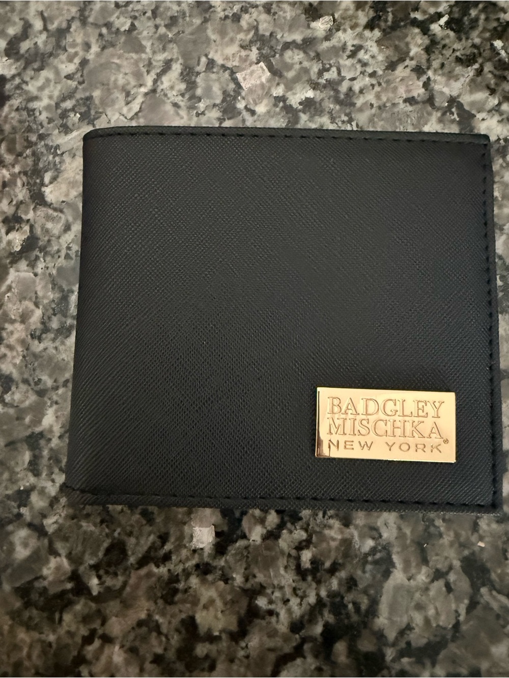 Badgley Mischka Black Men's Bifold Wallet with Gold Logo Plaque